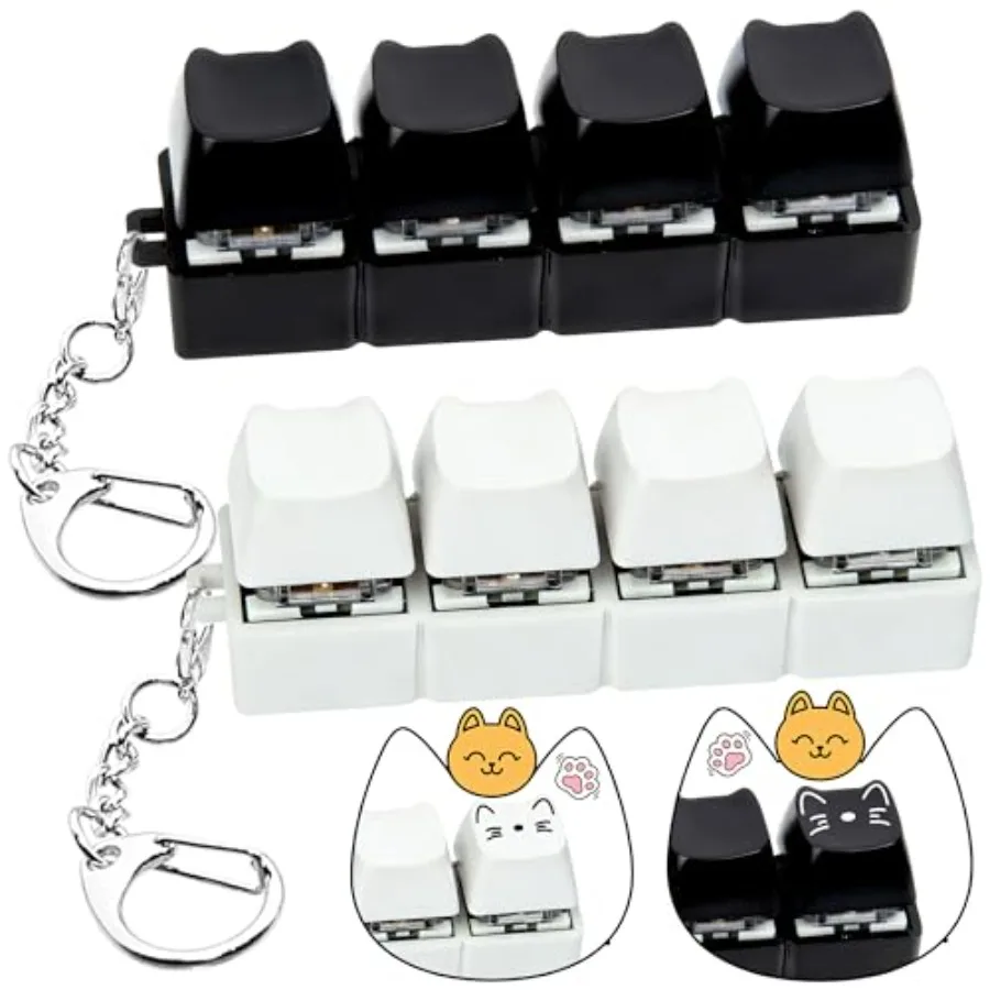 Quality Assurance 2 PCS White and Black Keyboard Fidget Toy, Cat Shape Keyboard Fidget Keychain 4-in- Keyboard Decompression Bu